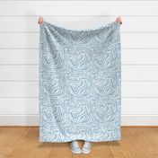 Groovy swirls - Vintage abstract organic shapes and retro flower power zebra style cool boho design baby blue on white spring summer  LARGE