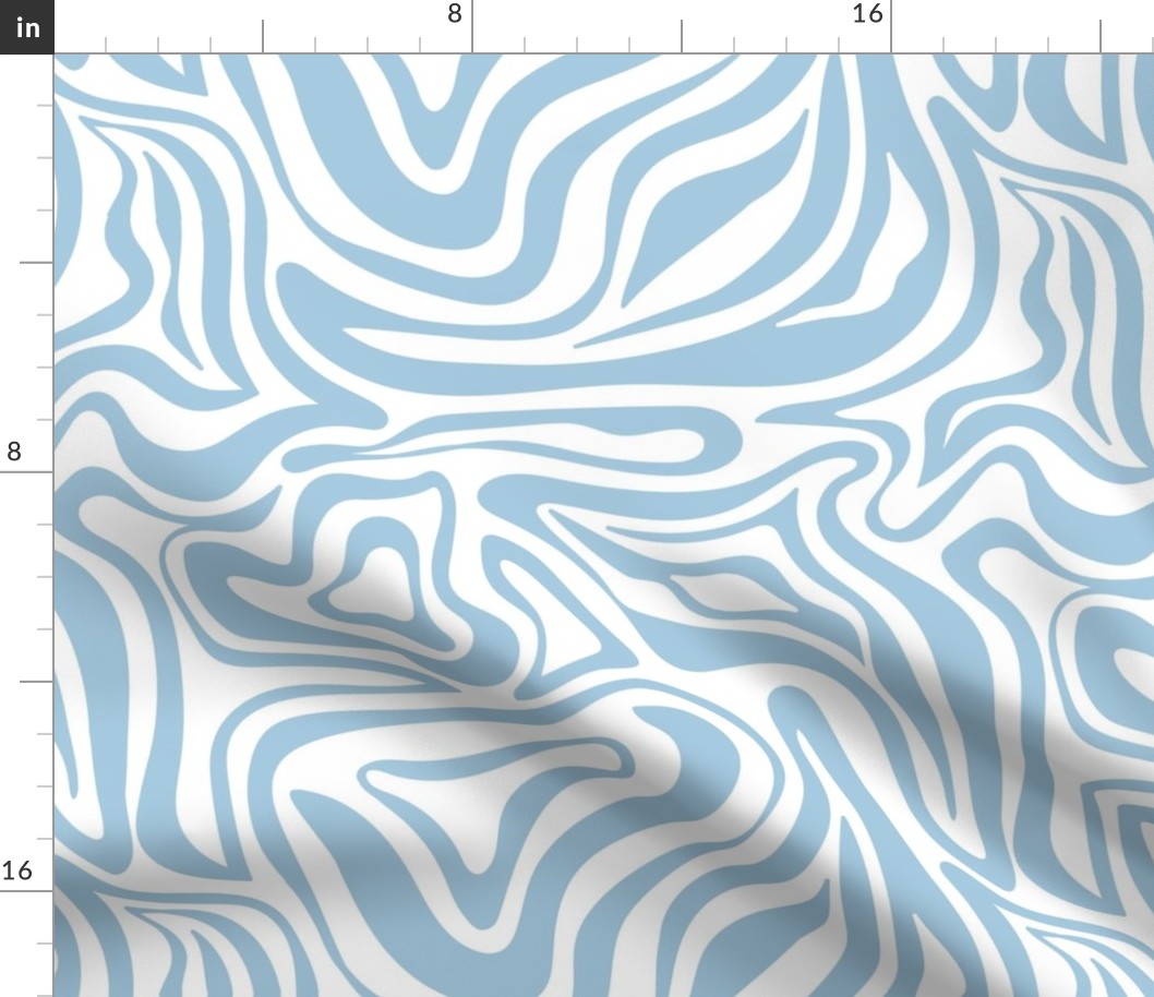 Groovy swirls - Vintage abstract organic shapes and retro flower power zebra style cool boho design baby blue on white spring summer  LARGE