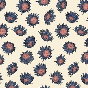 Thistle in blue and peach on cream backgroun - 5.5"