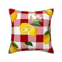 Red gingham, Summer,citrus ,lemon fruit pattern 