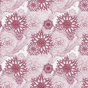 Floral Stars and Swirls in Rosy Christmas Charcoal - A Digitally Reworked Classic