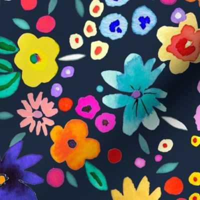 Ditsy floral Spring party confetti floral - Tween Spirit Floral - Colorful rainbow floral Navy - Jumbo Large