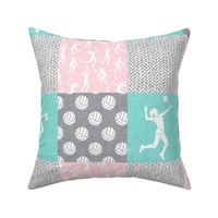 Volleyball wholecloth - patchwork in pink and  light teal  - LAD22