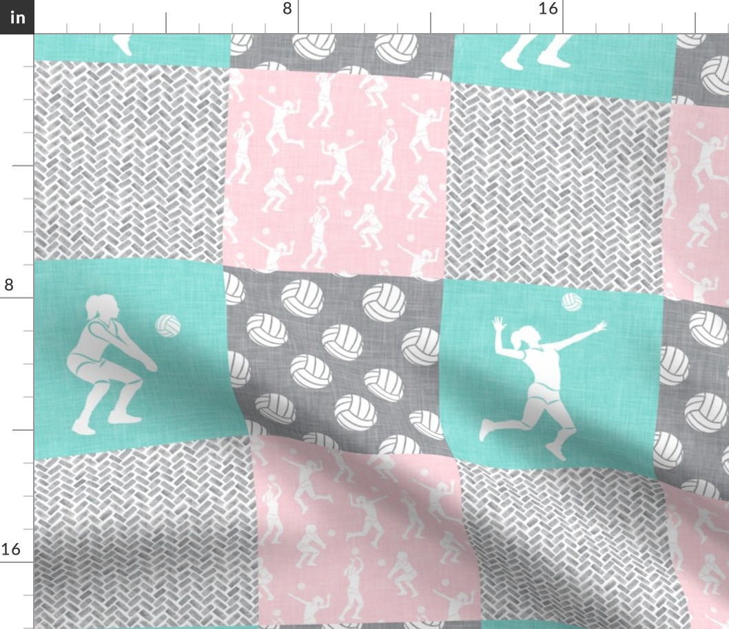 Volleyball wholecloth - patchwork in pink and  light teal  - LAD22