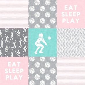 Eat Sleep Play - Volleyball wholecloth - patchwork in pink and light teal - LAD22
