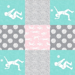 Volleyball wholecloth - patchwork in pink and  light teal (90) - LAD22
