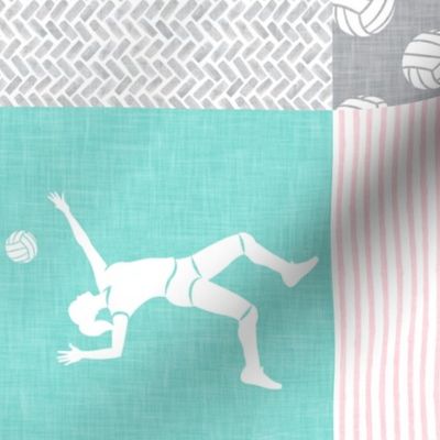 Eat Sleep Play - Volleyball wholecloth - patchwork in pink and  light teal (90) - LAD22