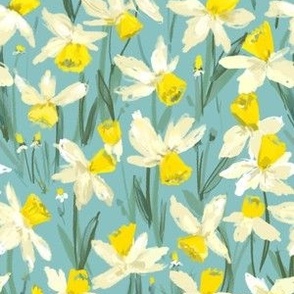 daffodils on blue