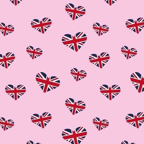 UK flag of Great Britain Union Jack queen's jubilee hearts red blue on pink