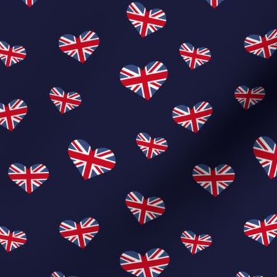 UK flag of Great Britain Union Jack queen's jubilee hearts red blue on navy blue night