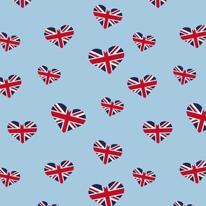 UK flag of Great Britain Union Jack queen's jubilee hearts red blue on baby blue 