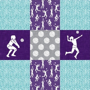 Volleyball patchwork - wholecloth in purple and teal -  LAD22