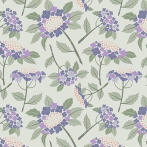 Hydrangea floral pattern - green and purple