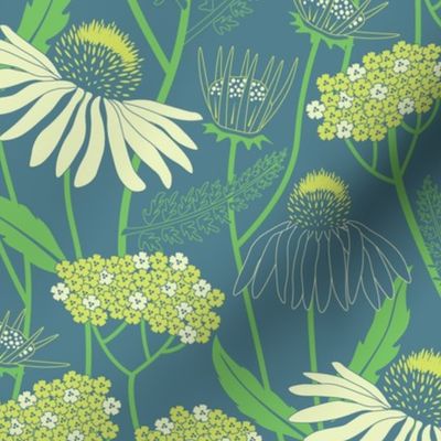 Echinacea floral pattern - blue and yellow