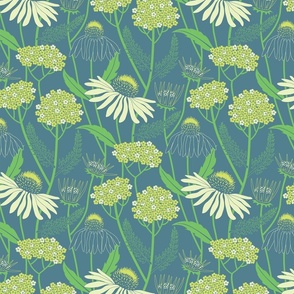 Echinacea floral pattern - blue and yellow