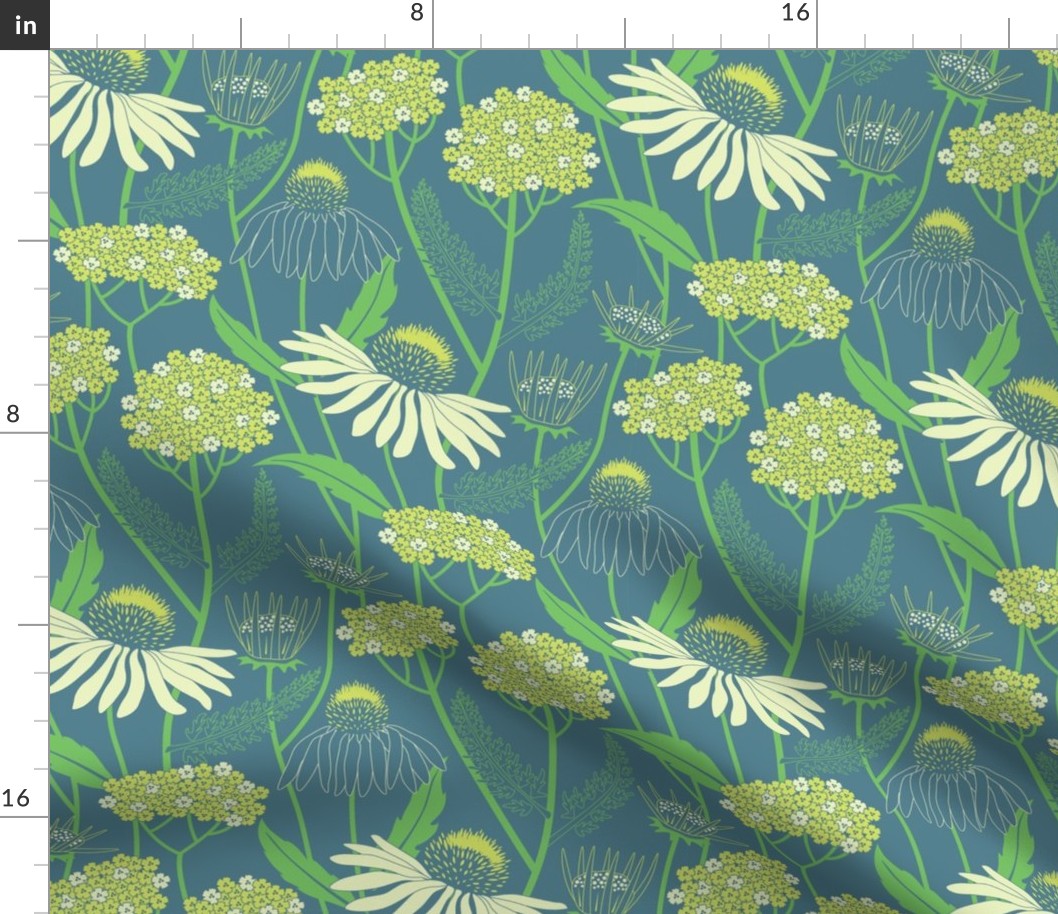 Echinacea floral pattern - blue and yellow