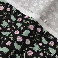 micro scale green cat pink floral black 