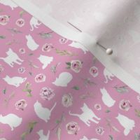 micro scale white cat pink floral