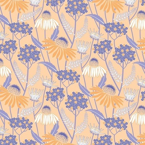 Echinacea floral pattern - peach and purple