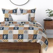 EAT SLEEP PLAY - Volleyball wholecloth - patchwork in gold/blue - LAD22