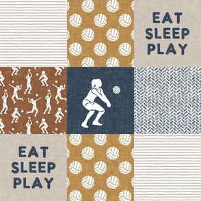 EAT SLEEP PLAY - Volleyball wholecloth - patchwork in gold/blue - LAD22
