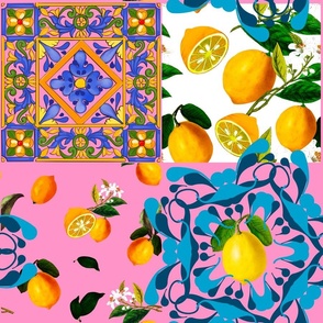 Summer ,citrus,boho ,bohemian,floral Mediterranean style ,lemon fruit pattern 
