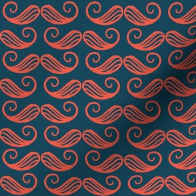 Moustaches in Fire Coral on Captains Blue - Large