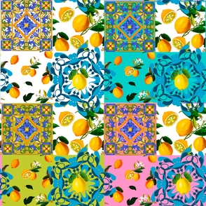 Patchwork,citrus,boho ,bohemian,floral Mediterranean style ,lemon fruit pattern 