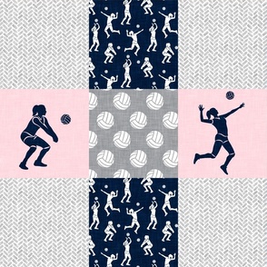 Volleyball patchwork - Wholecloth in Pink/Navy -  LAD22
