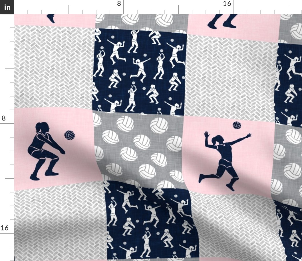 Volleyball patchwork - Wholecloth in Pink/Navy -  LAD22