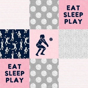 Eat Sleep Play - Volleyball Wholecloth  - patchwork in  pink and navy - LAD22