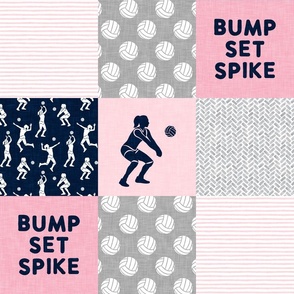 Bump Set Spike - Volleyball Wholecloth  - patchwork in  pink and navy - LAD22
