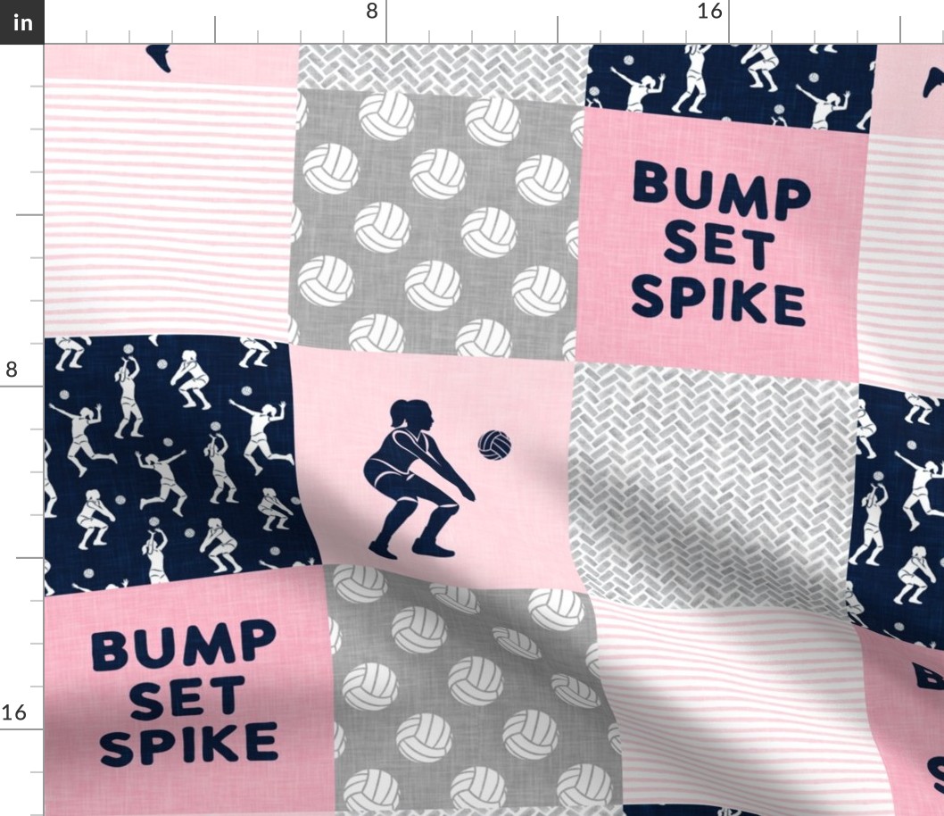 Bump Set Spike - Volleyball Wholecloth  - patchwork in  pink and navy - LAD22