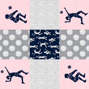 Volleyball patchwork - Wholecloth in Pink/Navy - (90) LAD22
