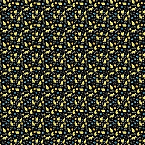 micro scale yellow cat blue yellow floral black bg