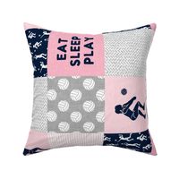 EAT SLEEP PLAY - Volleyball Wholecloth - patchwork in pink and navy (90) - LAD22