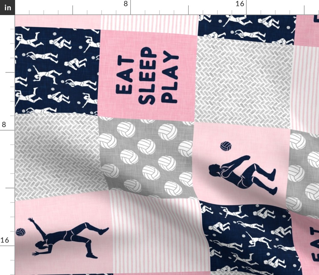 EAT SLEEP PLAY - Volleyball Wholecloth - patchwork in pink and navy (90) - LAD22