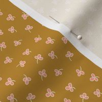 Retro Clover Leaf Ditsy in Blush Pink on Caramel Brown - Small