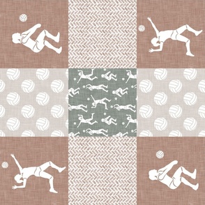 Volleyball Wholecloth - patchwork in light sage/neutral  - (90) LAD22