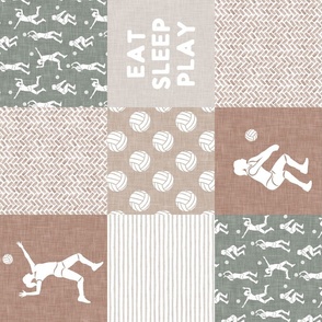 EAT SLEEP PLAY - Volleyball Patchwork -  wholecloth in light sage/neutral  - (90)  LAD22