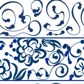 Lines,blue willow,flowers,ornamental art