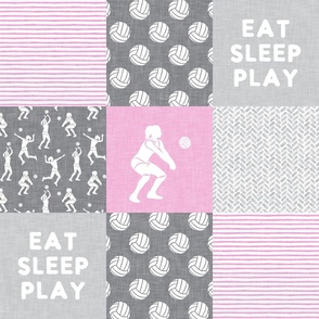 Eat Sleep Play - Volleyball patchwork - wholecloth in pink and grey - LAD22