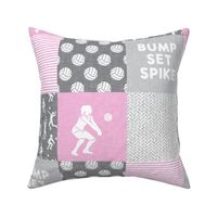 Bump Set Spike - Volleyball patchwork - wholecloth in pink and grey -  LAD22