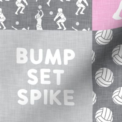 Bump Set Spike - Volleyball patchwork - wholecloth in pink and grey -  LAD22