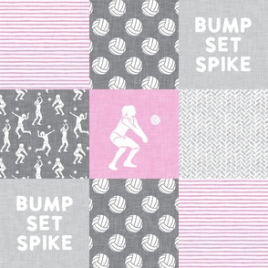 Bump Set Spike - Volleyball patchwork - wholecloth in pink and grey -  LAD22