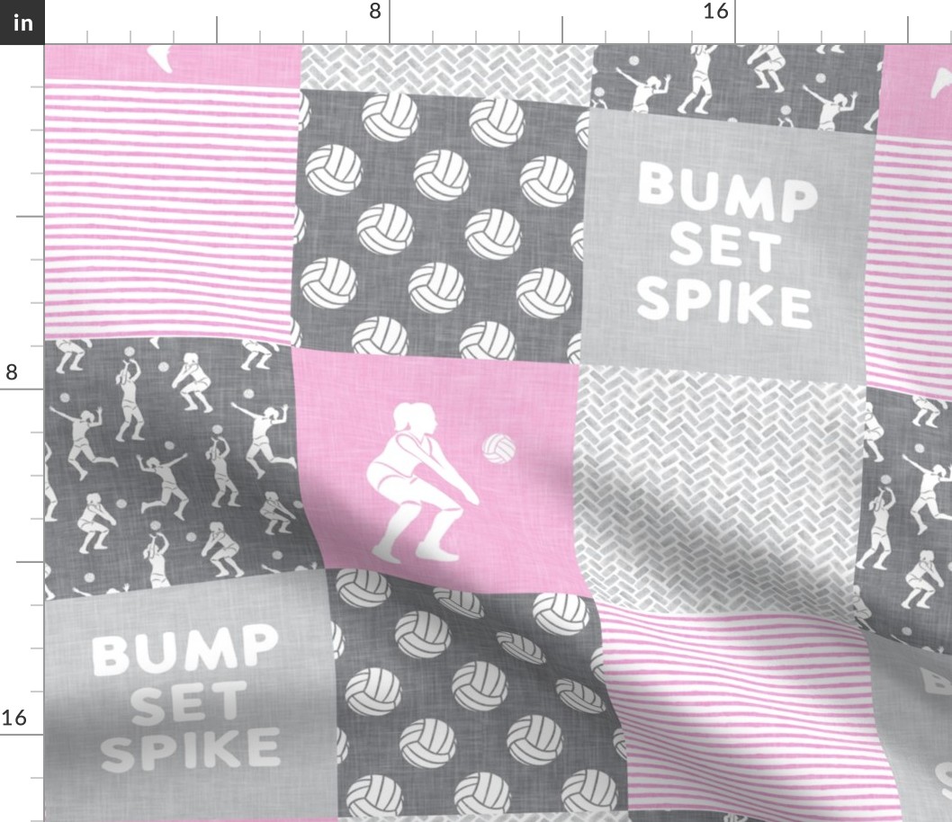 Bump Set Spike - Volleyball patchwork - wholecloth in pink and grey -  LAD22