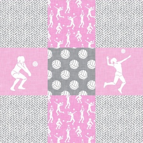 Volleyball patchwork - wholecloth in pink and grey -   LAD22