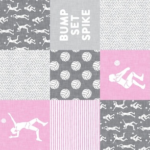 Bump Set Spike - Volleyball patchwork - wholecloth in pink and grey - (90)  LAD22