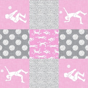Volleyball patchwork - wholecloth in pink and grey - (90)  LAD22