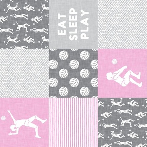 Eat Sleep Play - Volleyball patchwork - wholecloth in pink and grey -(90) LAD22